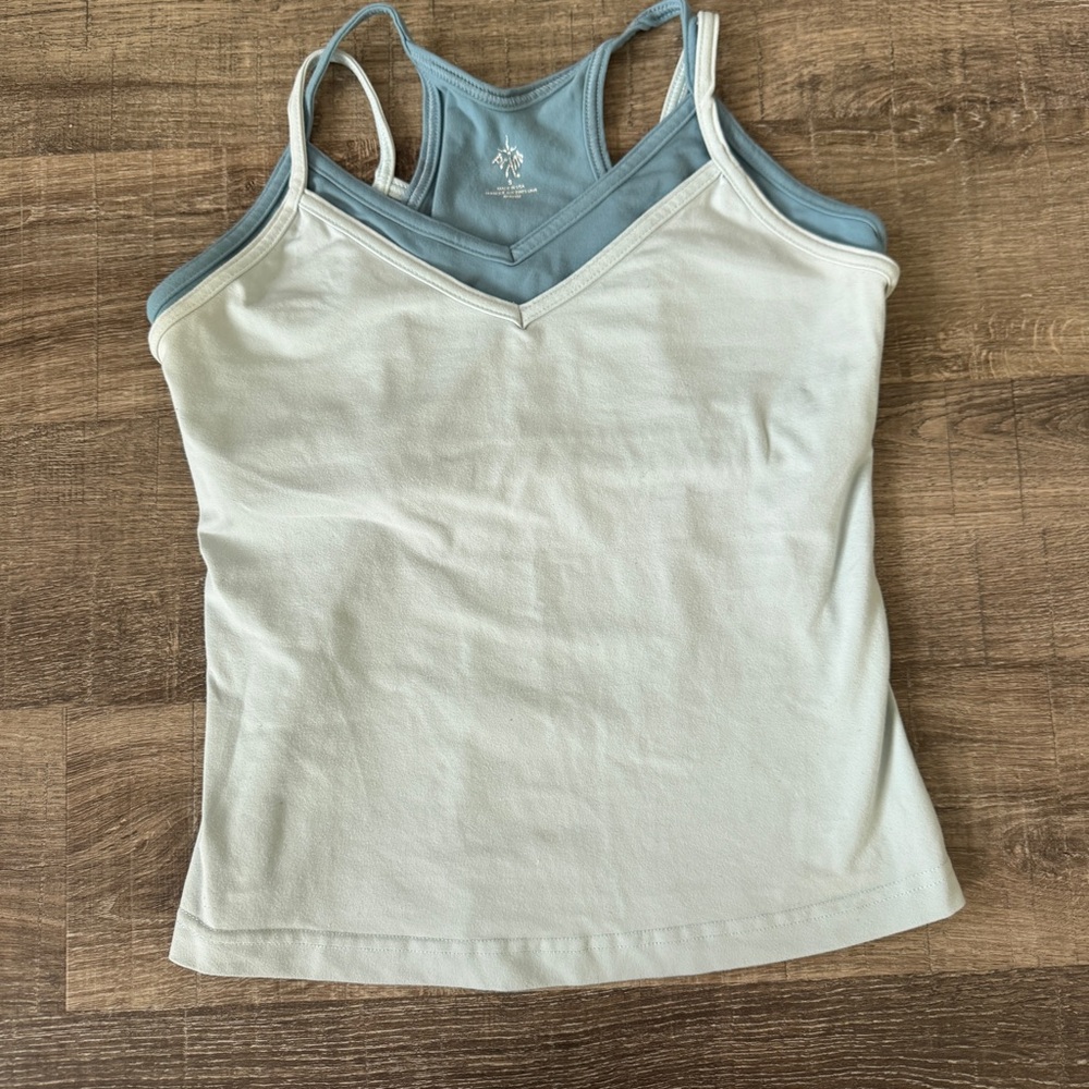 Prana Layered Spaghetti Strap Tank - Light Blue & Cream